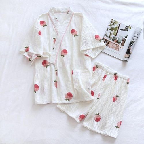 Ensemble De Pyjama Kimono À Manches Courtes Et Short Pour Fille,Tenue De Nuit Confortable En Gaze De Coton,2 Pièces