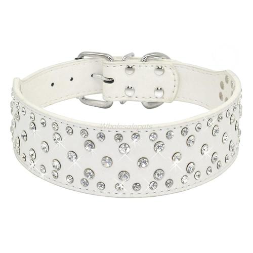 White-M -Colliers En Cuir Strass Pour Chiens | Colliers Pour Grands Chiens, Diamants En Cristal Scintillant, Colliers D'animaux C