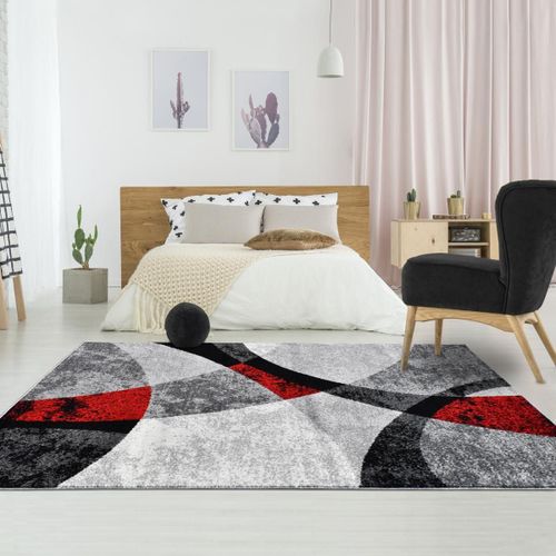 Tapis Chambre 150x220 Tissé Rouge Et Gris Rectangle Motif Géométrique Radule