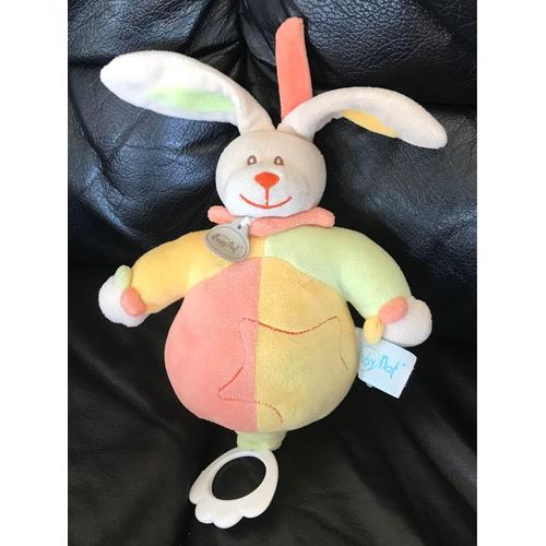 Peluche Musicale Lapin Stellou Baby Nat' Stello Et Stella Orange Jaune Et Vert 18 Cm