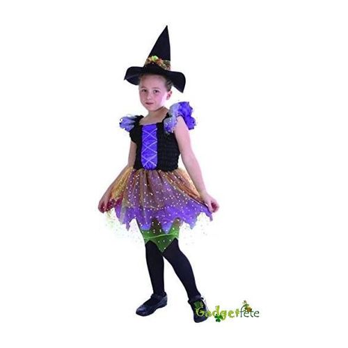 Déguisement Coloré Avec Chapeau Sorcière Fille Halloween : Age - 7 À 9 Ans