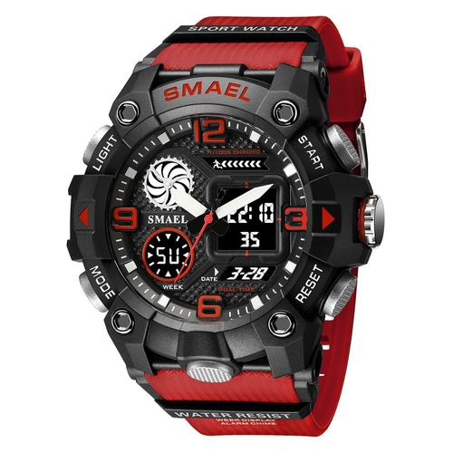 Montre-Bracelet De Sport Électronique Pour Hommes,Double Affichage De L'heure,Avec Chronographe Numérique,Date Automatique,Alarme De Semaine,8055 - Type Rouge