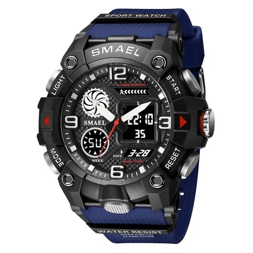 Montre-Bracelet De Sport Électronique Pour Hommes,Double Affichage De L'heure,Avec Chronographe Numérique,Date Automatique,Alarme De Semaine,8055 - Type Blue Black