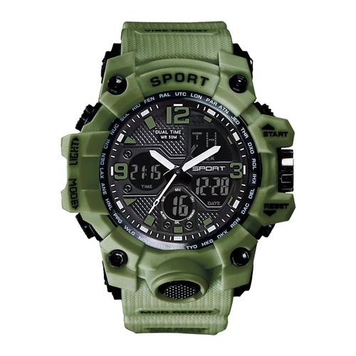 Mstianq-Montre Numérique Noire Pour Homme,Dehors,Extérieur,Étanche,Chronographe,Horloge À Main G,Inperformance,Choc,Montre-Bracelet Étudiant - Type Green