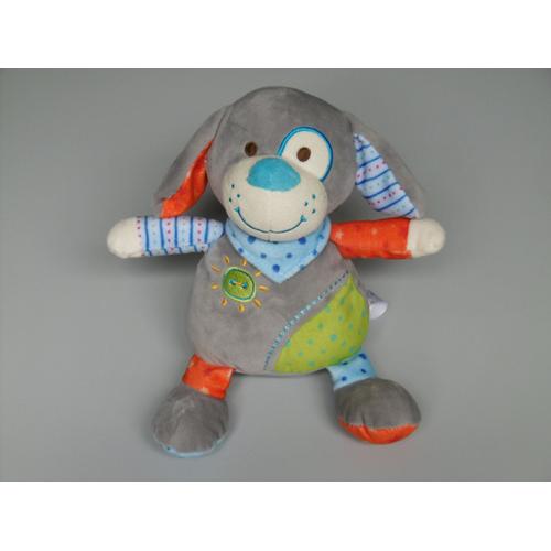 Doudou Chien Gris Bleu Orange Vert La Nina Soft Diset