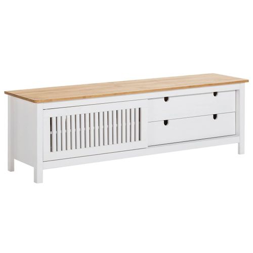 Malia - Meuble Tv 1 Porte Coul. 2 Tiroirs Bois Ciré Et Blanc