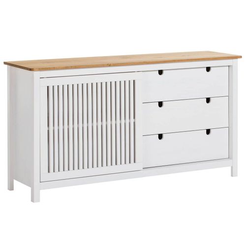 Malia - Buffet Bas 3 Tiroirs 1 Porte Bois Ciré Et Blanc