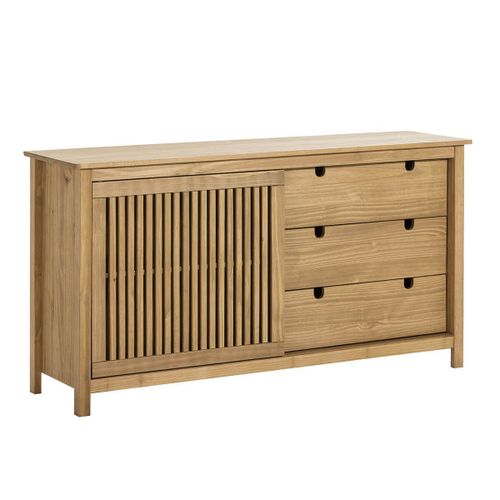 Malia - Buffet Bas 3 Tiroirs 1 Porte Coul. Bois Ciré