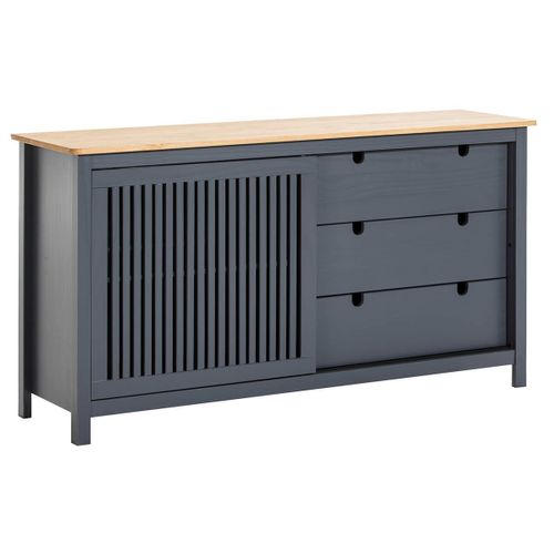 Malia - Buffet Bas 3 Tiroirs 1 Porte Coul. Bois Ciré Et Gris