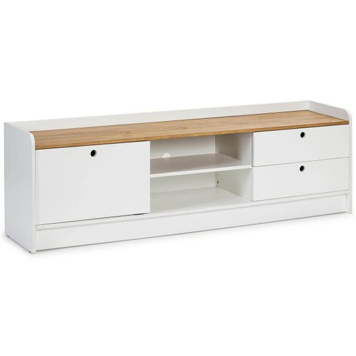 Carla - Meuble Tv 1 Porte Coul. 2 Tiroirs Bois Et Blanc