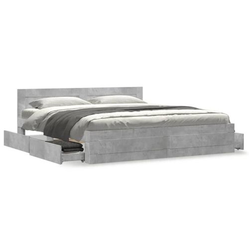 Vidaxl Cadre De Lit Avec Tête De Lit Gris Béton 200x200 Cm