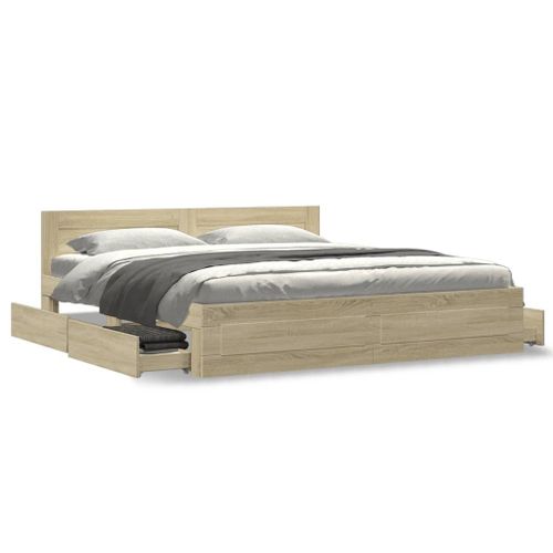 Vidaxl Cadre De Lit Avec Tête De Lit Chêne Sonoma 200x200 Cm