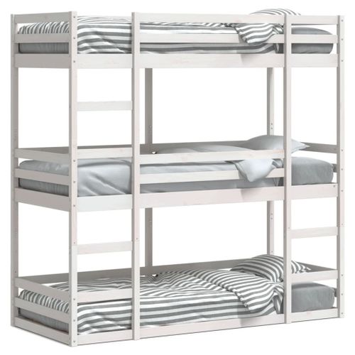 Vidaxl Lit Superposé Triple Blanc 80x200 Cm Bois De Pin Massif