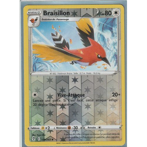 Carte Pokemon - Braisillon - 139/203 - Reverse - Épée Et Bouclier 7 - Evolution Céleste - Eb7 - Vf