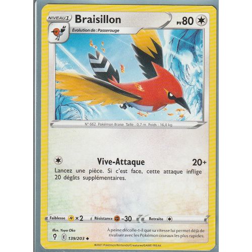 Carte Pokemon - Braisillon - 139/203 - Épée Et Bouclier 7 - Evolution Céleste - Eb7 - Vf