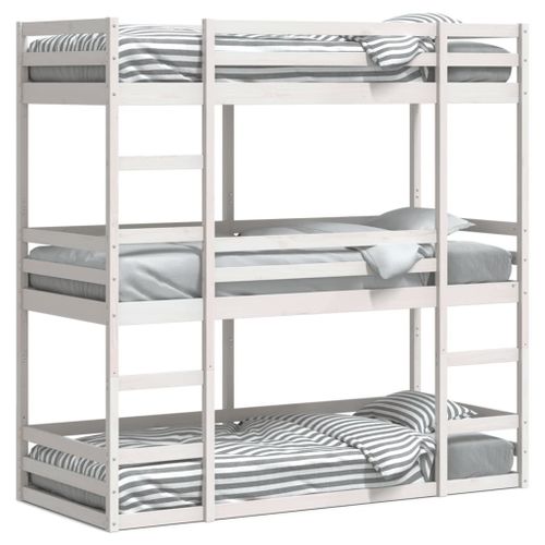 Vidaxl Lit Superposé Triple Blanc 90x190 Cm Bois De Pin Massif