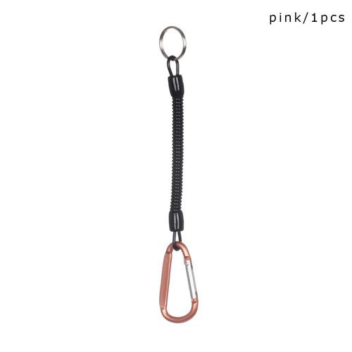 Pink -Camping Mousqueton Porte Clés En Plastique Rétractable Attache Ressort Élastique Corde Extérieure Portable Pêche Longes Sécuri