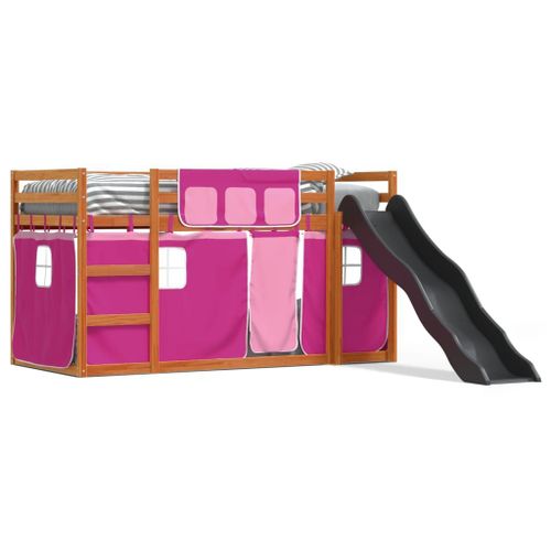 Vidaxl Lit Superposé Avec Toboggan Et Rideaux Rose 90x200 Cm
