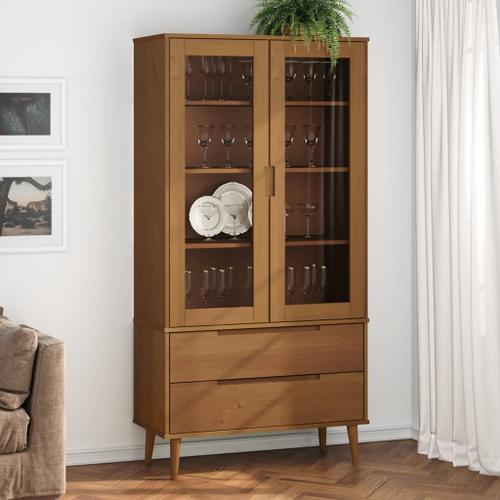 Vidaxl Armoire À Vitrine Molde Marron 90x35x175 Cm Bois De Pin Massif