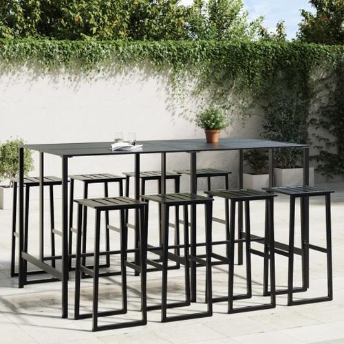 Vidaxl Ensemble De Bar De Jardin 9 Pcs Noir Acier Enduit De Poudre