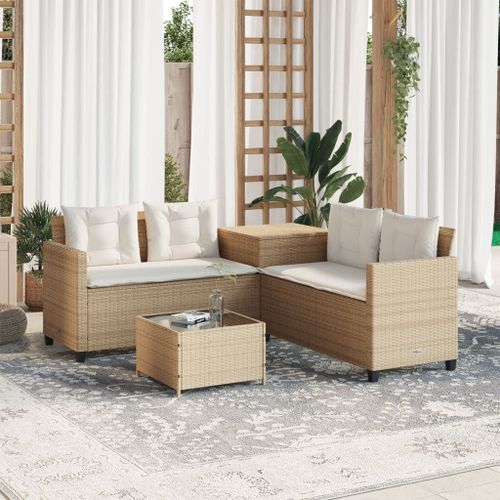 Vidaxl Canapé De Jardin Avec Table Et Coussins En Forme De L Beige