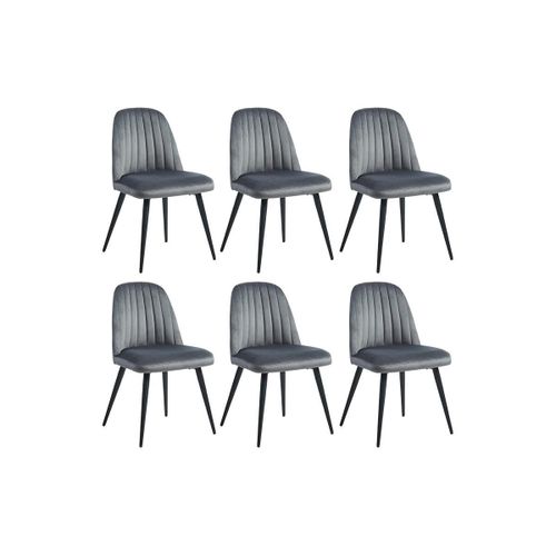 Lot De 6 Chaises Eleana - Velours & Métal Noir - Gris