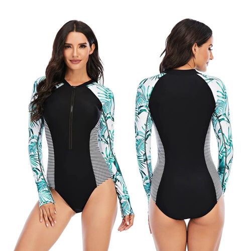 Maillot De Bain Une Pièce Noir À Manches Longues Pour Femmes,Vêtements De Plage