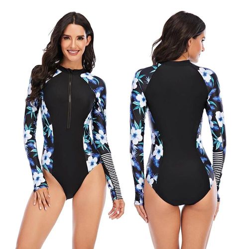 Maillot De Bain Une Pièce Noir À Manches Longues Pour Femmes,Vêtements De Plage