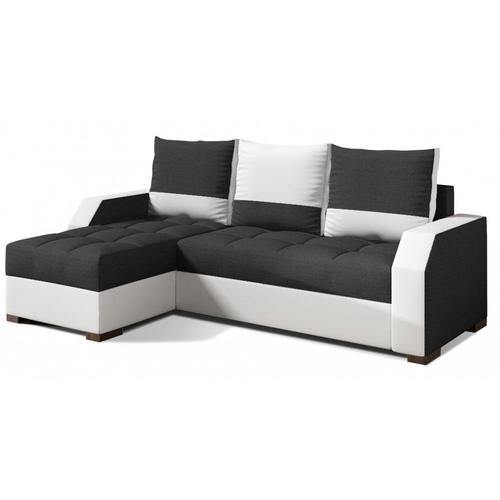 Canapé D'angle Convertible Réversible Design Aris - Tissu Noir Et Blanc / Pu Blanc
