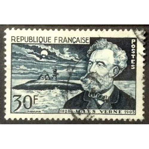Jules Verne 30f Bleu-Noir (Joli N° 1026) Obl - France Année 1955 - Brn83 - N33170