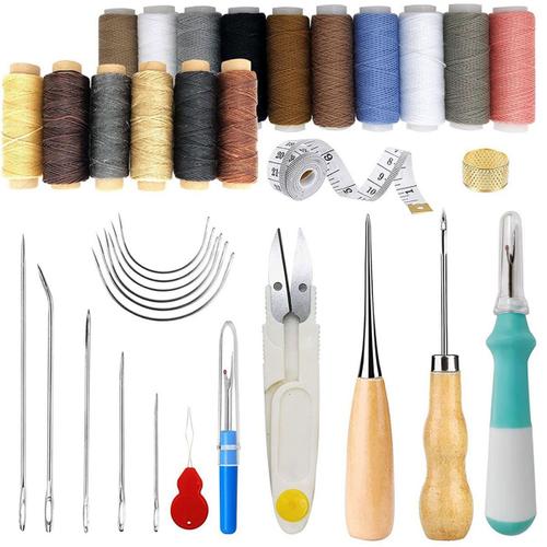 Kit De Couture En Cuir Base 34 Pièces: Cordon D'ameublement, Ciré Avec Poinçon À Coudre, Découd-Vite 30 M