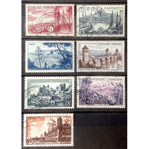 Série Touristique 1955 - Région Bordelaise 1036 + Marseille 1037 + Nice 1038 + Pont Valentré 1039 + Uzerche 1040 + Martinique 1041 + Brouage 1042 Obl - France Année 1955 - Brn83 - N33160