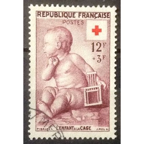 Croix Rouge 1955 - Enfant À La Cage 12f+3f Lie-De-Vin (Superbe N° 1048) Obl - France Année 1955 - Brn83 - N33167