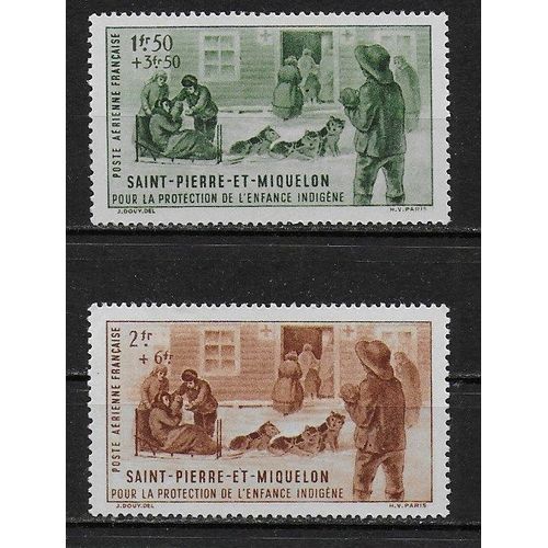 Saint-Pierre-Et-Miquelon Poste Aerienne 1942 : Au Profit De L'oeuvre De Protection De L'enfance Indigène : Traîneau - Série Entière De 2 Timbres Neufs **