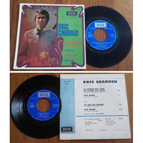 Disque Ep 45t Eric Charden " Le Monde Est Gris Le Monde Est Bleu " 1968 Decca 4 Titres