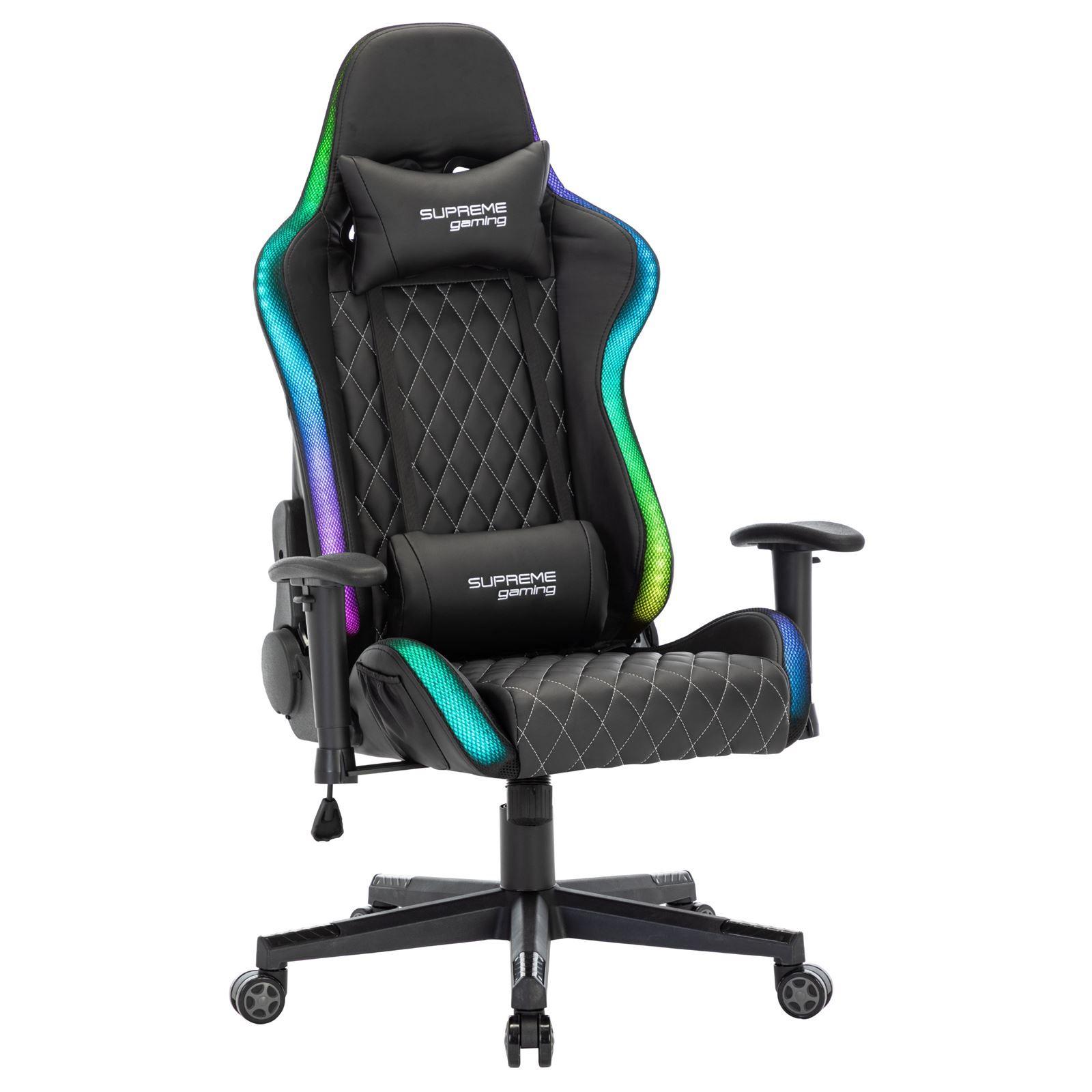 Chaise de bureau gaming LEGEND avec éclairage LED fauteuil gamer  ergonomique pivotant, siège à roulettes revêtement synthétique noir