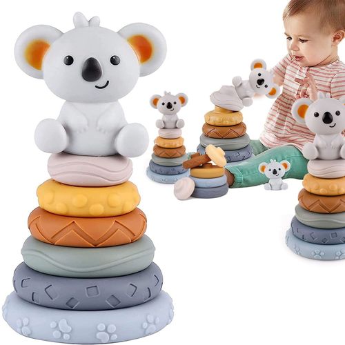 Jouets À Empiler- Jouets Éducatifs Pour Enfants- 6 Anneaux À Empiler Et Koala (7 Pièces)
