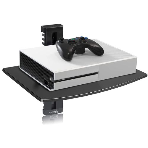Mi-891 Support D'etagere Mural Flottant Pour Recepteur Av, Composant, Boitier De Câble, Playstation4, Xbox1, Lecteur Dvd, Projecteur, Capacite De 17,6 Lb, 1 Etagere, Verre Trempe Teinte Noir