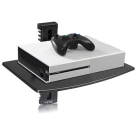 MI-891 Support d'etagere mural flottant pour recepteur AV, composant, boitier de câble, Playstation4, Xbox1, lecteur DVD, projecteur, capacite de 17,6 lb, 1 etagere, verre trempe teinte noir