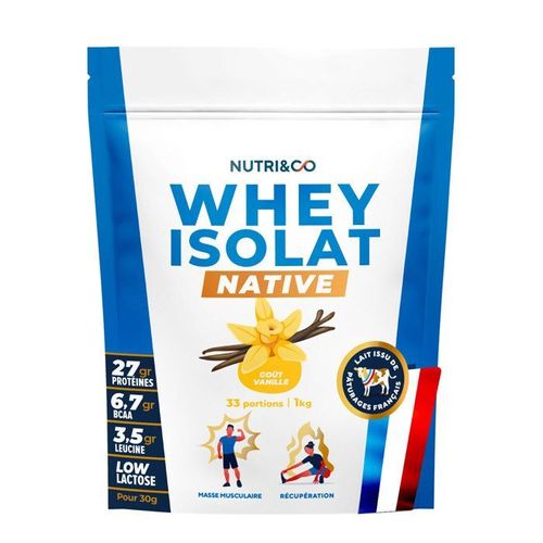 Protéine Whey Isolate Native|Jusqu¿À 94% De Protéines|Pur Lait Français Low Lactose|1kg 33 Portions Goût Vanille|Nutri&co