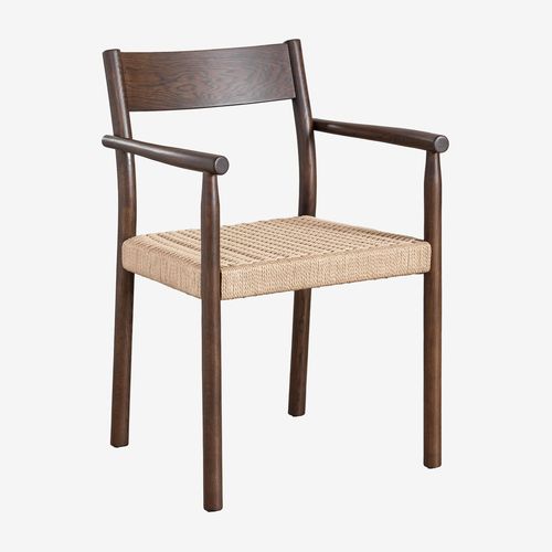 Pack De 4 Chaises De Salle À Manger En Bois De Chêne Et Corde Tressée Mara Bois Foncé
