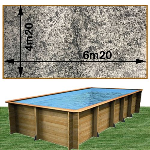 Piscine bois woodfirst original rectangulaire 620 x 420 x 133 cm liner stone gris