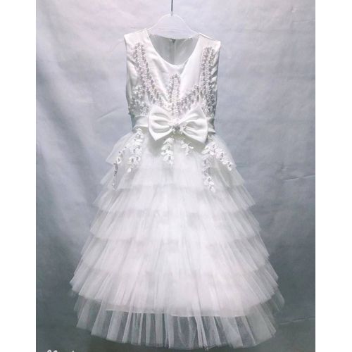 Robe Cérémonie Fille Mariage Buste Satiné Avec Dentelle Bas Froufrou En Tulle  Blanc Cérémonie Cocktail Bapteme Taille 12 Ans