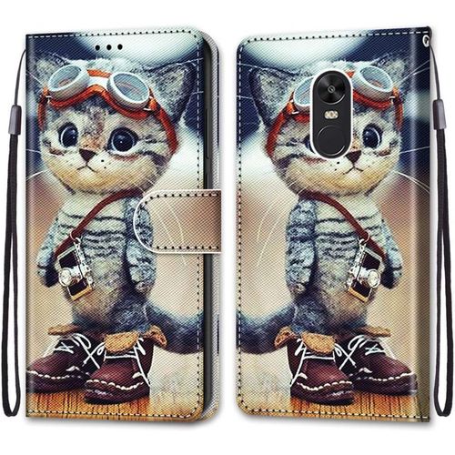 Coque Pour Xiaomi Redmi Note 4x, Etui En Cuir Pu Portefeuille Housse Coque Avec 360 Degres Silicone Antichoc Protection Cover Cuir Pochette Magnetique Und Flip Bequille (Chat 1)