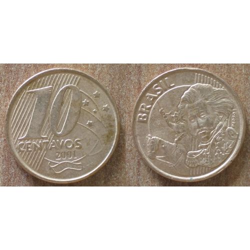 Bresil 10 Centavos 2001 Piece Reals Cruzeiros Centavo Amerique Sud