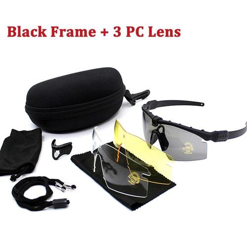 Black Frame 3 Lens -Lunettes De Sport Polarisées Tactiques, Lunettes De Soleil Militaires Avec 4 Lentilles Pour Hommes, Lunettes De