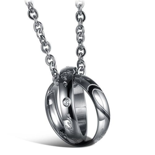 Modyle Colliers En Acier Inoxydable Pour Hommes Et Femmes, Pendentif En Acier Inoxydable, Couleur Noire/Or, Pour Couple En Demi C¿Ur, Bijoux Romantiques