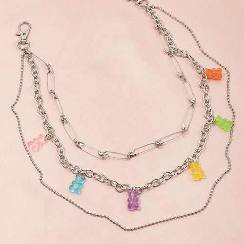 Kmvexo ? Porte Clés Punk Hip Hop Avec 3 Couches D'ours En Acrylique Pour Femmes Et Filles, Chaîne De Taille Pantalon En Jean, Long Porte Clés En Métal, Bijoux Harajuku