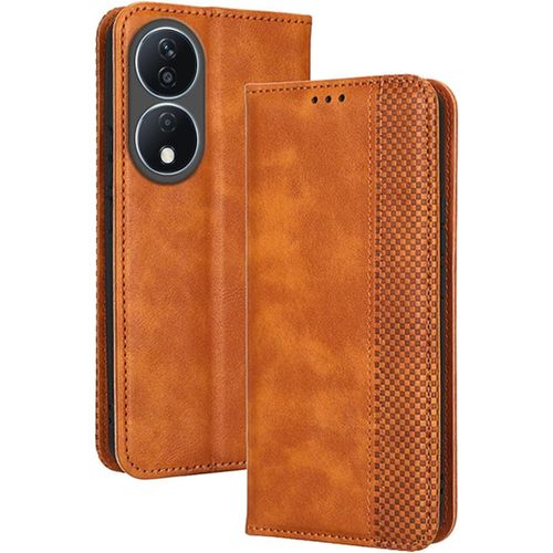 Coque Pour Honor X7b / Honor 90 Smart (6.8"" Inches) Etui Housse, Etui De Telephone En Cuir Avec Fente Pour Carte Texturee Elegante.Marron