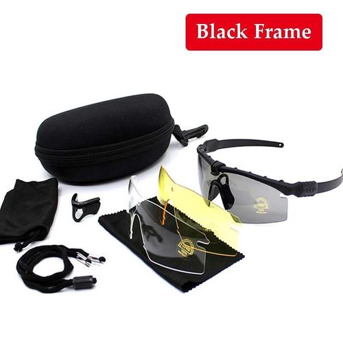 Black Frame -Lunettes De Soleil De Sport À Monture De Camouflage, Kit De 3 Lentilles, Lunettes De Soleil Tactiques Pour La Chasse, L